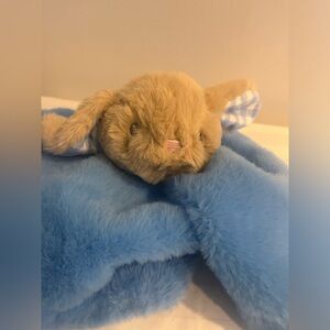 Baby Lovey Blue Bunny security blanket with rattle